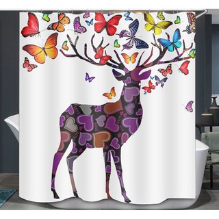 3D Drawing Fabric Shower Curtains Waterproof With 10 Hangers