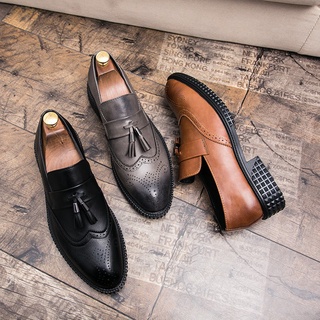 【 Ready Stock】Men s Business Formal leather shoes Slip-On slip Loafer Low-Cut Tassel Shoes