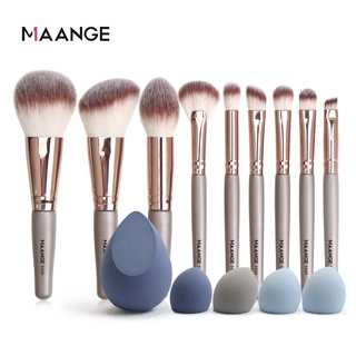 MAANGE 9Pcs/Set Makeup Brushes Set With 5Pcs Sponge Multifuncational Beauty Tools Face Eye Nose Blush Concealer Puff