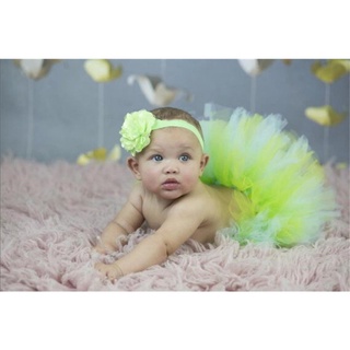 1 Set Baby Girl Newborn Green Color Baby Photography Props Tutu Skirt with Flower Hairband Set Infant