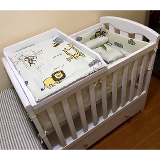 Wooden White Crib Package Small 22x36 WITH ADD ONS (with Uratex Foam, Bedsheet and Pillowset) (1)