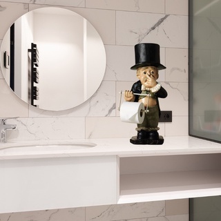 PCF* Toilet-Butler with Fake Roll Paper Holder Ornament Home Bathroom Funny Sculpture