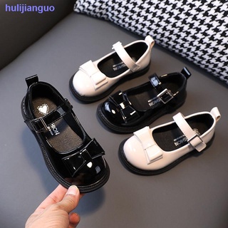 2021 autumn new girls leather shoes with bow-knot solid color soft sole leather shoes with Velcro girls middle-aged children s performance shoes