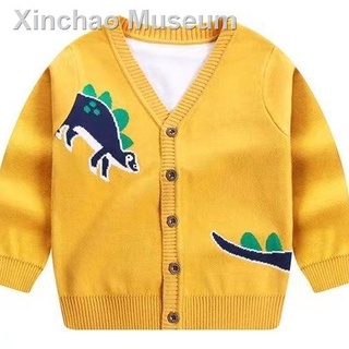 Hot sale✾☑Boys sweater cardigan jacket autumn and winter 2021 new style foreign Korean children double cartoon baby sweater tide