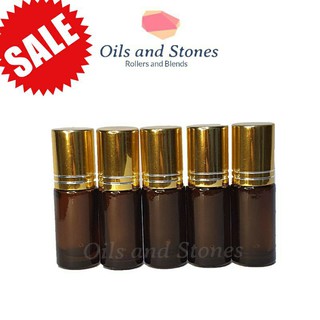 5ml Thick Amber Roller Bottles with Gold Cap