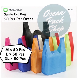 handbag ❧50 Pcs Sando Eco Bag (Size M L XL) Plain Reusable Non-woven Shopping Tote Grocery Packaging
