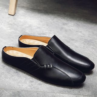 Half Slippers Men Shoes Genuine Leather Flats Mules Shoes Man Soft Leather Slipper KIZb
