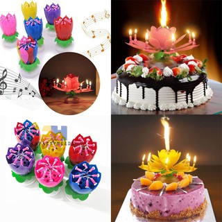 Music Lotus Flower Cake Candle Musical Birthday Rotating Blossom Party Decoration