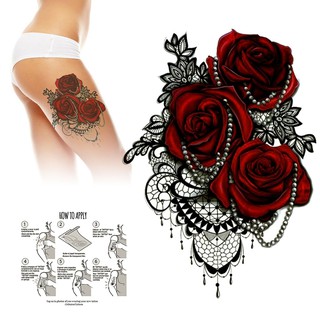 Women Temporary Tattoo Sticker Large 3D Rose Pearls Lace Body Art Waterproof