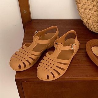 ❀✚Summer Women's Round Toe Sandals Flat PVC Hollow Sole Shoes