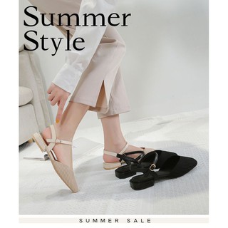 New flat-bottomed all-match thick-heeled evening shoes flat-heeled half-toe sandals women