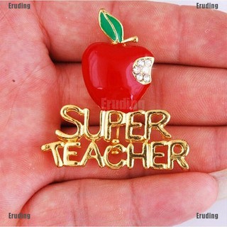 Eruding New Red Super Teacher Xmas Gift Uni With Crystal Brooch Pin Show Your Love