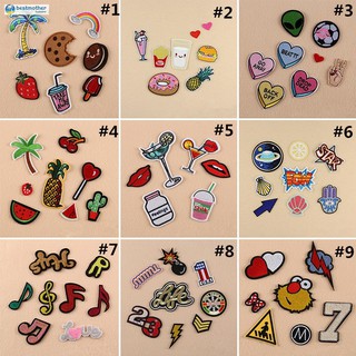 1 set Package Embroidery Iron On Patches Sewn Applique Cute Logo Food Uniform DIY Embroidered Patch