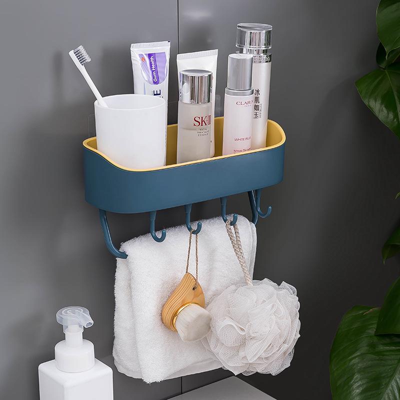 【FLASH️⚡️SALE】Bathroom Shelf Organizer with Towel Rack Shower Kitchen Rack Storage Wall Mounted with Hook No Trace (3)