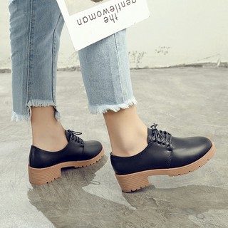 2020 spring and autumn new college style soft sister small leather shoes women thick heel lace-up shoes British casual wild women's shoes (4)