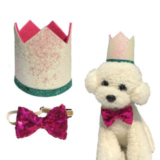 Pet Cute Birthday Party Crown Hat + Bow Tie Collar Set (3)
