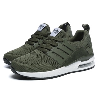 Unisex Air Cushion Mesh Breathable Sport Running Shoes Men Army Green Spring Autumn Walking Trainers