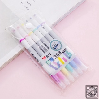 Parchment Scroll Erasable 6 in 1 Double Head Highlighter Marker Pen Set For School Office Supplies