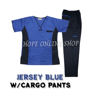 ☝Scrub suit set JERSEY BLUE W/ cargo pants☸ (1)
