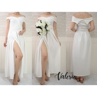 【New product】❖☁☋WHITE MINIMALIST WEDDING BRIDAL LONG GOWN NEOPRENE FROM FREESIZE TO PLUS SIZE 2XL