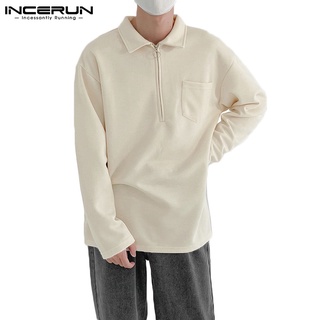 INCERUN Men 2Colors Fashion Long Sleeves Lapel Collar Zipper Up Loose Shirts