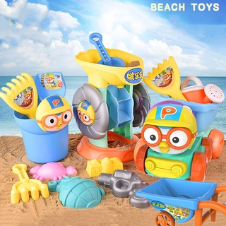 Pororo Beach Toys 6 Pcs Kit Baby Summer Digging Sand Tool with Shovel Water Game Play Outdoor Toy Set Sandbox for Kid Children