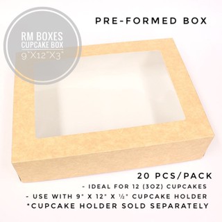 Cupcake Box 9″ x 12″ x 3″ Pre-Formed Box (RM Boxes) 20pcs