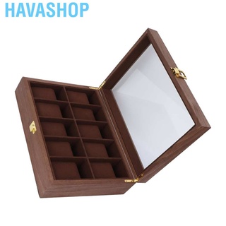 Havashop 10 Grid Wooden Watch Box Transparent Cover Jewelry Storage Organizer Container
