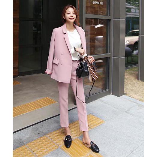 C&M Korean Dusty Pink Blazer+ Ninth Pants Two Piece Set Terno (2)