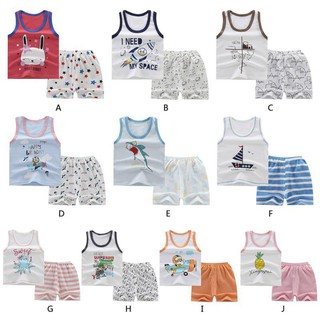 Summer Baby Boy Cartoon Printed Sleeveless Top Shorts Casual Outfits Set