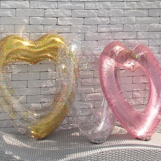 Inflatable Sequin Heart Shape Swimming Floats Swim Ring Summer Out Pool Toy Thicken Swimming Tube