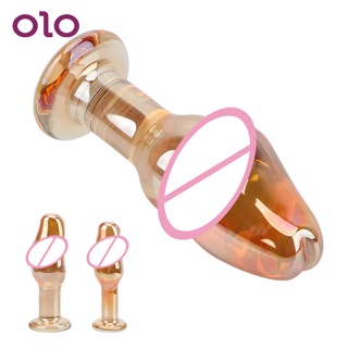 OLO Fake Penis Female Masturbation Gold Crystal Glass Dildo Anal Butt Plug Sex Products Adult Sex To