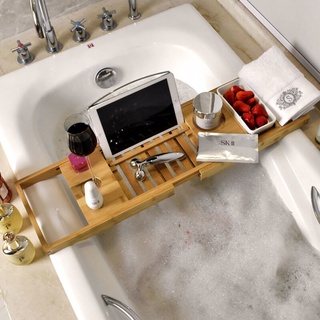 ✶Bathtub Tray Nordic Bamboo Bathroom Retractable Storage Rack Homestay Hotel Bathtub Bath Barrel Mul