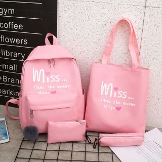 YQY Korean new canvas backpack 4 in1 set washable (2)