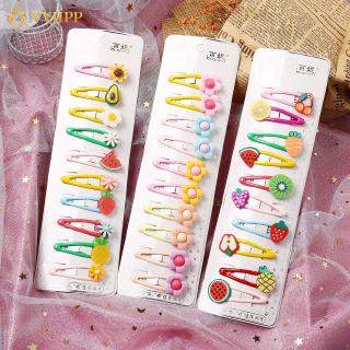 10Pcs Kids Flower Fruit Hair Clip Set Korean Fashion Baby Hairpin Candy Color Girl Headdress Hair Accessories