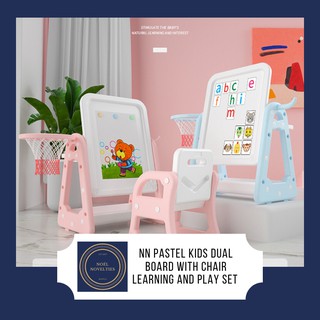 NN Pastel Kids Dual Blackboard & Whiteboard with Chair Learning and Play Set
