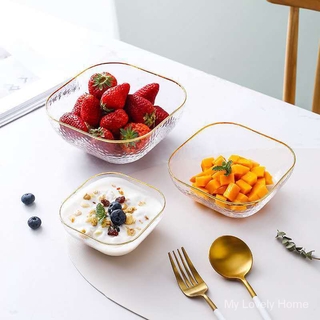 Japanese Style Golden Trim Salad Bowl Glass Bowl Domestic Large Breakfast Bowl Fruit Plate Heatproof Bowl Salad Bowl