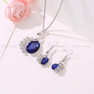 925 silver gem set 2in1 necklace earrings with free box (4)