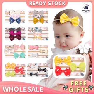 ∋■✿Ready Stock✿ 3Pcs/Set Baby Headbands Lovely Elastic Nylon Hair Bands Cute Infant Girl Cotton Bows