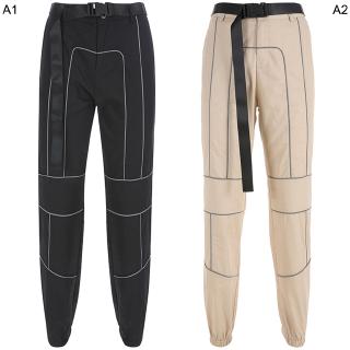 Reflective Cargo Pants Women Casual Harem Pants Sweatpants Belt Decoration (7)