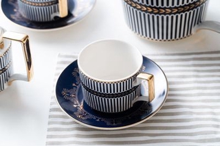 Nordic bone porcelain coffee set blue stripe ceramic tea set fashion net red afternoon tea shop cus (1)