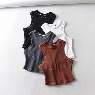 Hot! Europe and the United States hanging wave solid color early spring new sleeveless round collar short stitching seam vest (1)