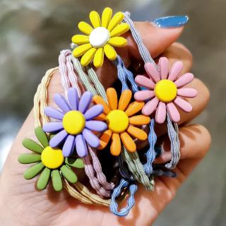 We Flower Rainbow Color Girls Daisy Hair Ties Rope High Elastic Rubber Bands Women Hairband Scrunchies Kids Ponytail Holder Hair Styling Accessories (4)