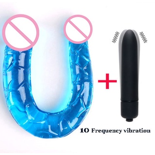 DLX Double Dildo Realistic+Vibrator Crystal Jelly Long Penis Adult Sex Toys for Lesbian Female Mastu