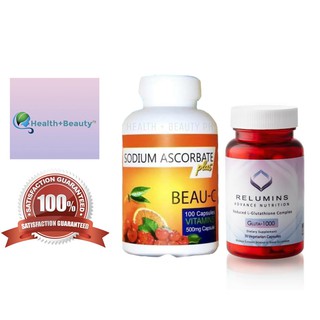 Sodium Ascorbate Plus Beau-C Vitamin C and Relumins Gluta 1000 Skin Whitening 30 Capsules BUNDLE