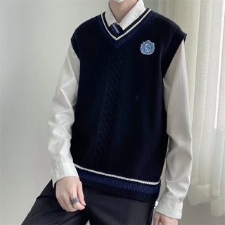 【4 color】Youth Popular Student Color Matching Vest for Men Korean Fashion All-match Knitted Vest Unisex Japanese Loose Casual Sleeveless Tops Male V-neck Sleeveless Sweater Vest (5)