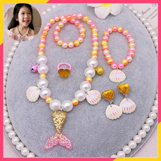 5 in 1 Mermaid Tail Pendant Necklace Pearl Shell Necklaces Earrings Rings Birthday Gift Jewelry Set
