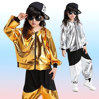 Unisex Kids Hip-hop Jazz Performance Costumes Dancing Hooded jacket+Pants