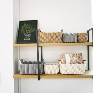 Hand-woven Cotton rope storage basket rectangular large toy storage basket underwear storage basket with handle