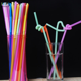 【HSU】100 Pcs Colorful Extra Long Flexible Safety Disposable Drinking Straws